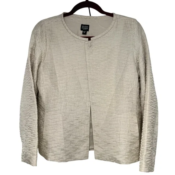 Eileen Fisher Petites Silk Champagne Textured Jacket Women’s Petite Small