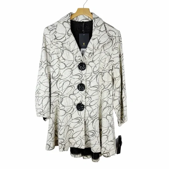IC by Connie K Textured Swing Jacket Cream Black Abstract Swirl Size Large