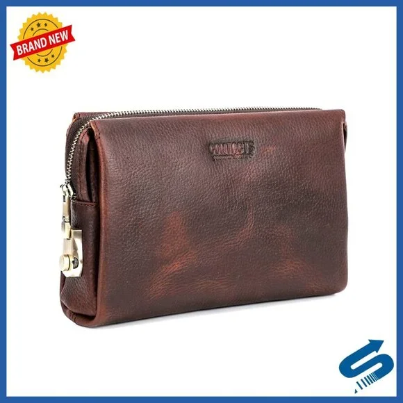 Men's Anti-Theft Leather Clutch Wallet with Lock Large Capacity Travel Organizer