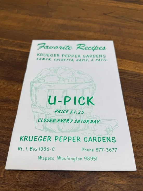 Favorite Recipes Krueger Pepper Gardens Wapato WA 1980's