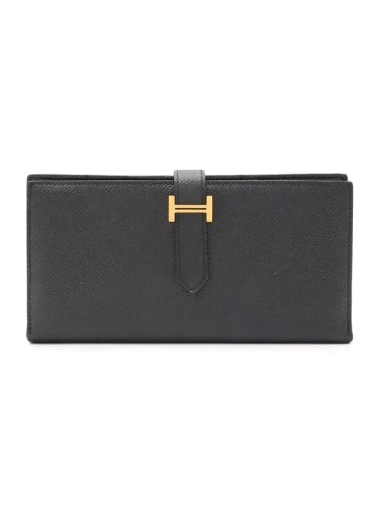 Hermes Bearn Soufflet Wallet Bifold Veau Epsom Black Gold