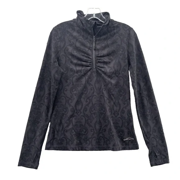 Eddie Bauer 1/4 Zip Sweater Women's Small Paisley‎ Damask Preppy Gorp Athleisure