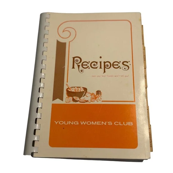 VTG Young Womens Club Cookbook Orange White Spiral Bound‎ Retro Kitchen Recipes