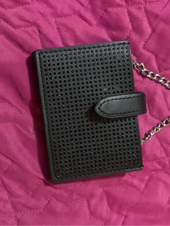 Perforated Black Card Wallet with Chain Strap