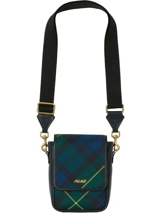 Palace P-Lux Shot Bag ‘Black Watch’ Canvas Tartan Men's FW25 Logo Travel Bag