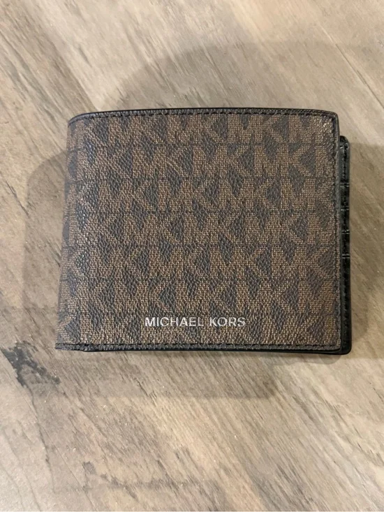 Michael Kors Cooper Billfold Wallet with Passcase Brown MK Logo Signature