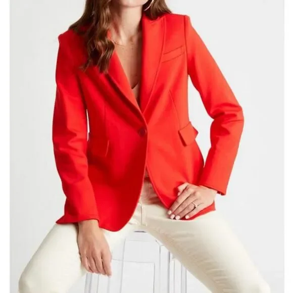 AKNVAS Valdi Classic Notch lapels Front Button Closure Blazer Sz 10 Coral Orange
