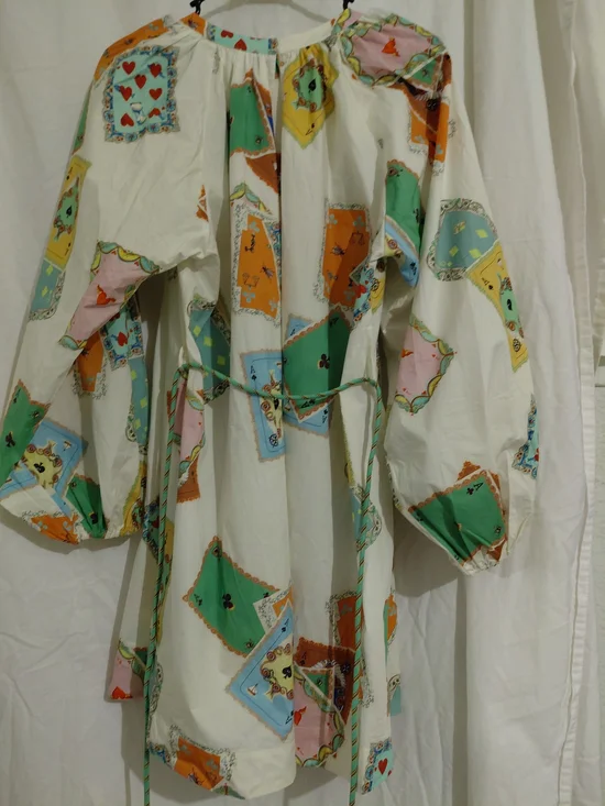 Women’s Printed Drawstring Waist Dress- White Multicolor