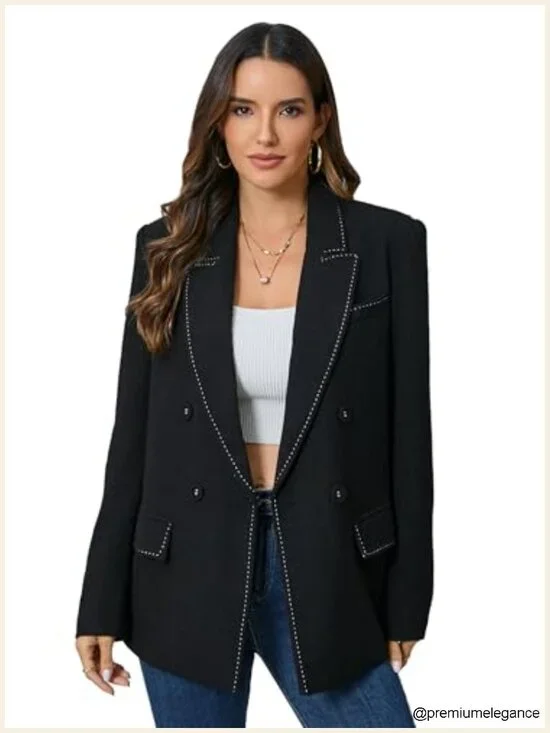 Women's Double-Breasted Blazer Suit Jacket Oversized Viscose Blend Work Office