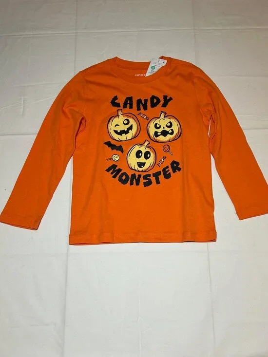 Carter's Boys 4T Orange Pumpkins Candy Monster Long Sleeve T-shirt NWT Halloween