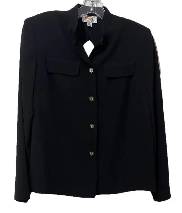 Talbots Petites Black Blazer Mandarin Collar Flap Pockets Size 2P Button Up Top