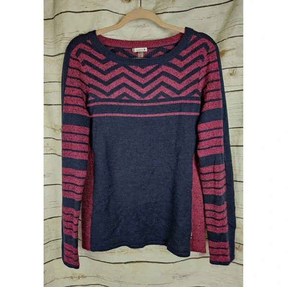 Smartwool Merino Wool Blend Pullover Sweater Womens L Navy Pink Chevron Print
