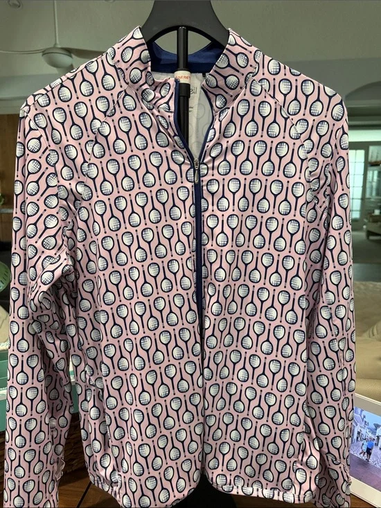 Women’s San Soleil upf 50 Pink Tennis Print Zip-Front Jacket size large