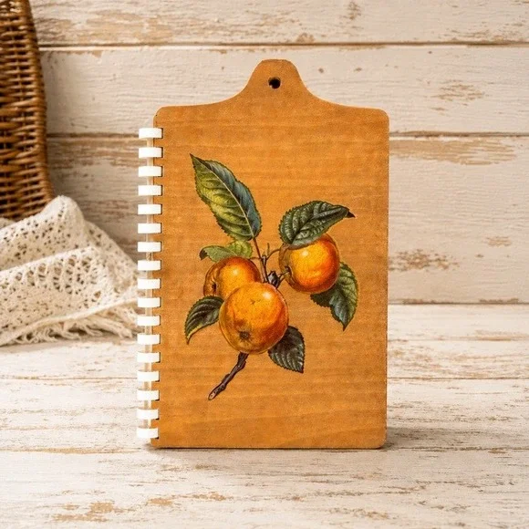 Wood Recipe Organizer Spiral Bound Recipe‎ Book w Tabs Fruit Cover 10x6.5