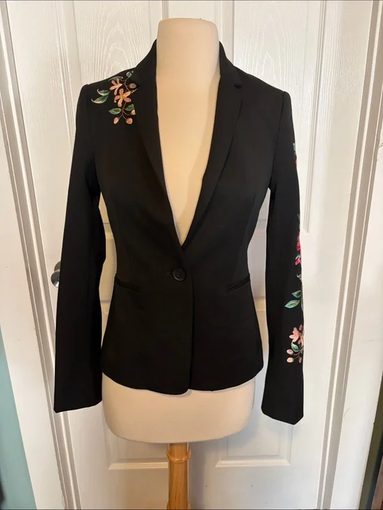 Forever 21 Black Blazer with Floral Embroidery