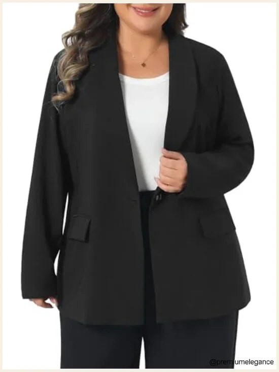 Plus Size Lapel Collar Long Sleeve Work Blazer Business Casual Suit Jacket
