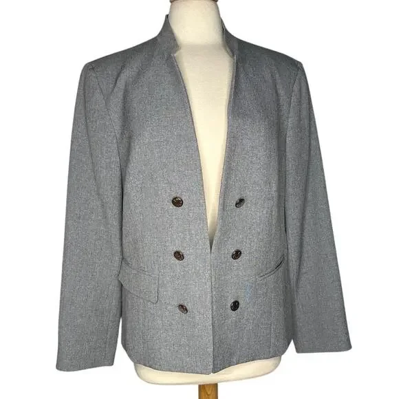 Anne Klein Grey Double Breasted Buttons Blazer Office Career Business Casual
