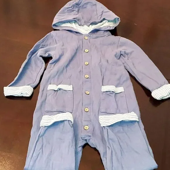 Carter's Blue Striped Hooded Jumpsuit 18M