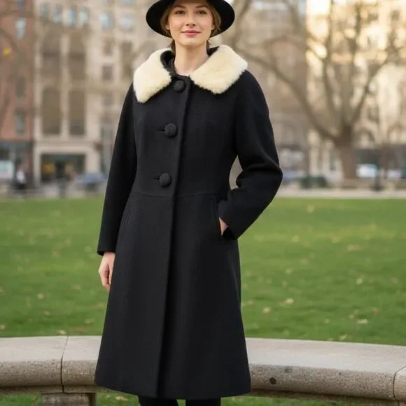 ✔️ Vintage Tailor Made Vintage Dress Coat with Mink Collar 1950’s 1960’s