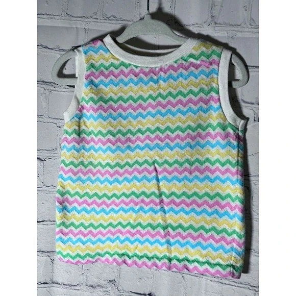 Vintage Carters 2T Sleeveless Top Multicolor Chevron Zigzag 100% Cotton Tank