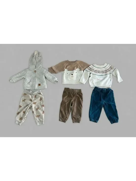Baby Boy 3 Matching Sets of Cloth Sweaters and Pants 12 Months Mixed Brands