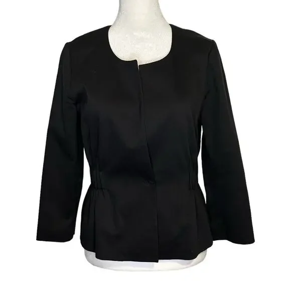 Theory Black Collarless Tailored Blazer Jacket