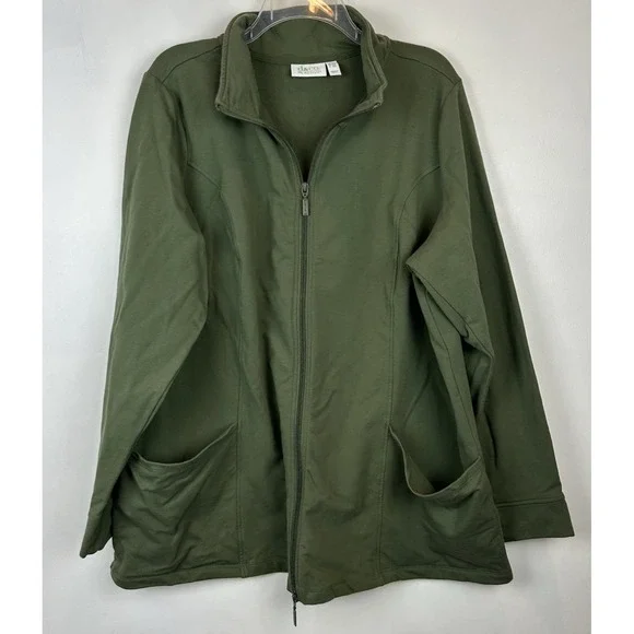 D & Co Jacket Womens 2X Green Full Zip Zip Cotton Active Casual Comfort Layer
