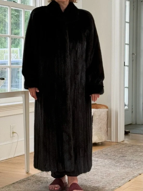 Classic Long Black Fur Coat - Elegant Women's Outerwear