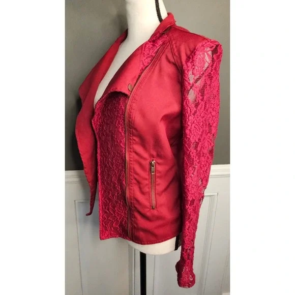 Red Snap Y2K Whimsigoth Lace Red Long‎ Sleeve Small Shacket