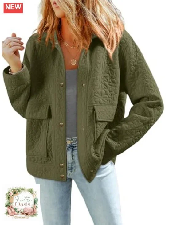 Women's Casual Jacket Long Sleeve Button Down Floral Jacquard Loose Fit
