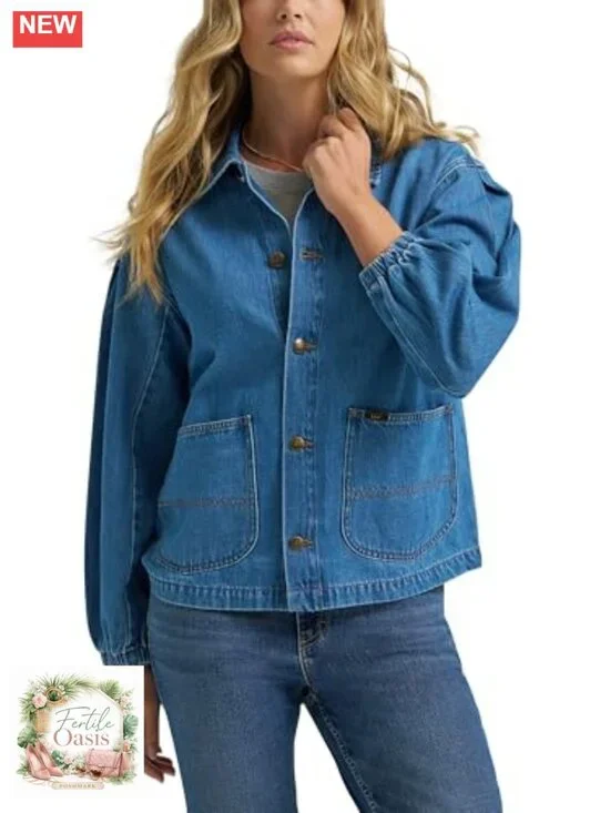 Women's Cotton Chore Shacket Relaxed Fit Long Sleeve Button Front
