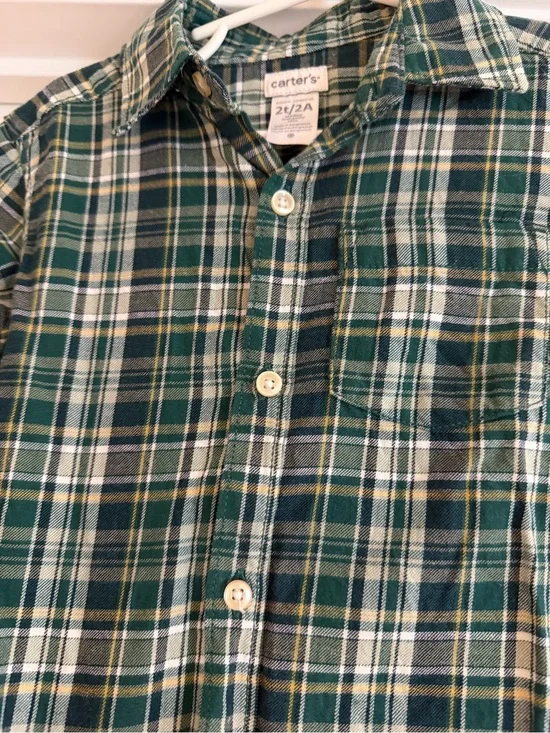 Carter's Green and Navy Plaid Button-Down Flannel Shirt
