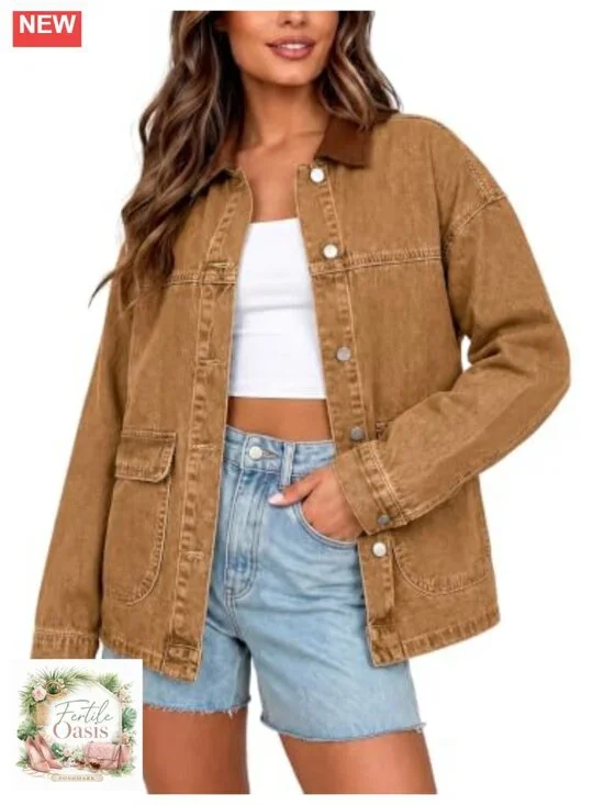 Oversized Denim Jacket Women Button Down Washed Coat