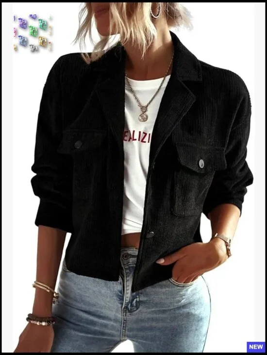 Casual Corduroy Jacket Crop Button Down Shacket Trendy Y2K Relaxed Fit Blazer