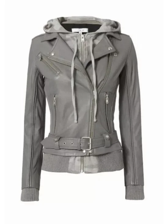 New $1435 IRO Women’s US 6/EU 38 Gray Camo Belted Leather Moto Biker Jacket Coat