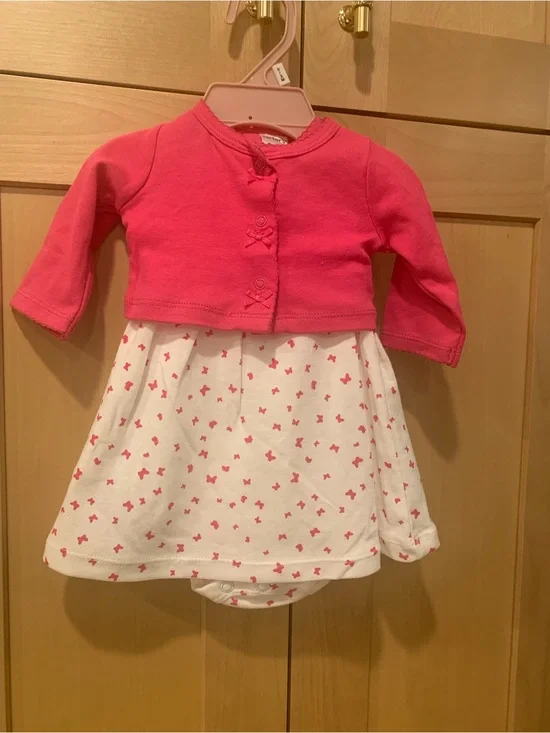 Baby Girls Cardigan and White Cotton Romper Dress Set