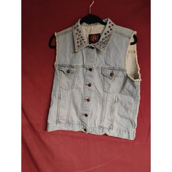 Rock & Republic Denim Studded Vest Size XL Womens Punky Biker