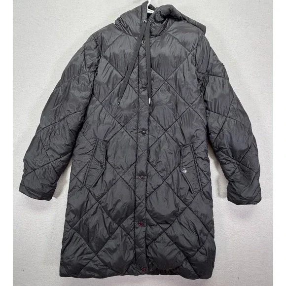 Michael Kors Womens Puffer Coat Regular Black Quilted Hooded Jacket M