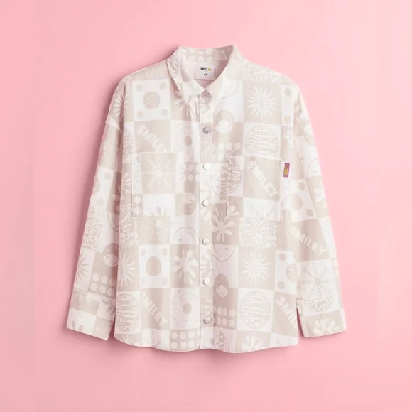 Smiley x H&M Smiley Printed Cottom Shirt Jacket ~‎ Size Large