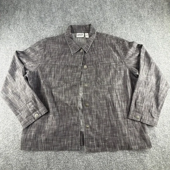 Chicos Design Gray Space Dye Textured Button Front Jacket Size 3 Large XL
