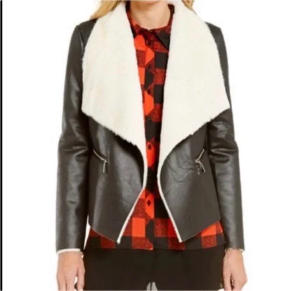 Gianni Bini faux fur and leather moto jacket‎