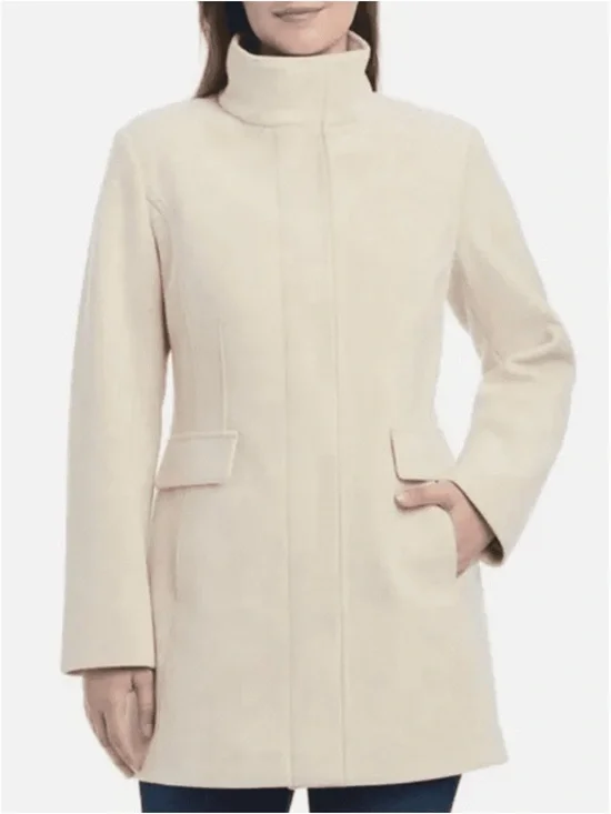 Vince Camuto Cream/Oatmeal Funnel Neck Zip Front Coat Jacket Medium