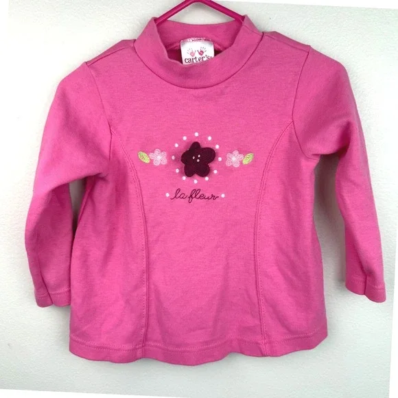 Vtg Carter's 2T Pink Long Sleeve Floral Embroidered 