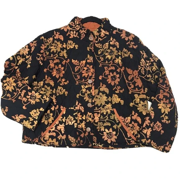 NTCO Nomadic Traders Small Floral Quilted Fall Autumn Colors Black Rust‎ Pockets