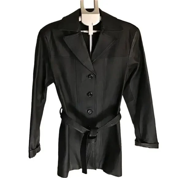 Vintage Oscar Piel Black Leather Women's Coat Size XL