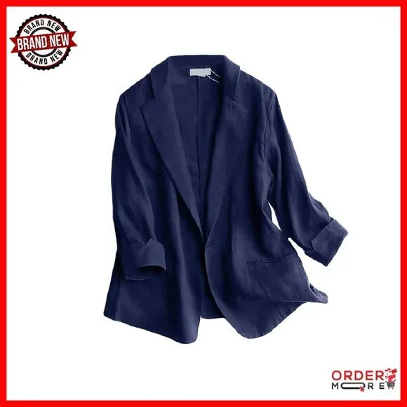 Lightweight Linen Blazer 3/4 Sleeve Women's Work Casual Jacket