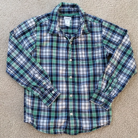 Boys Long Sleeve Button Down Shirt (Blue & Green)
