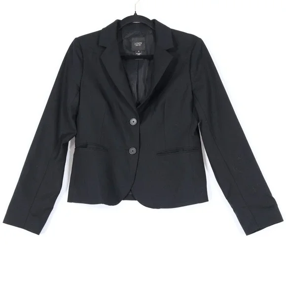 J.Crew Super 120s Wool Blazer Womens 4 Black Two-Button Professional Career