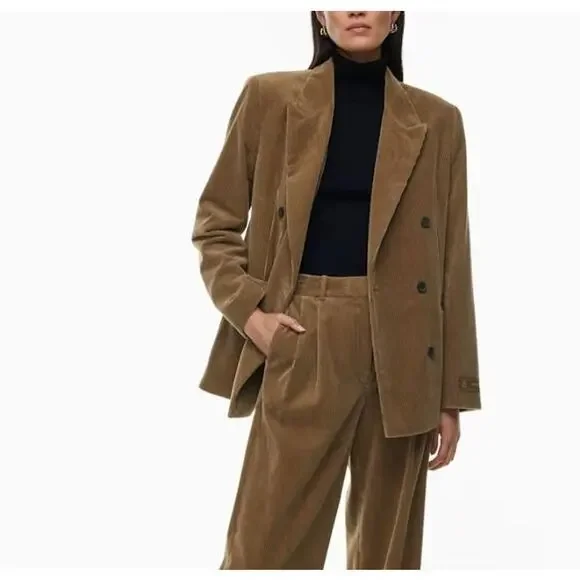 Wilfred Aritzia Women's Brown Double Breasted Corduroy Jacket‎ Blazer (2)