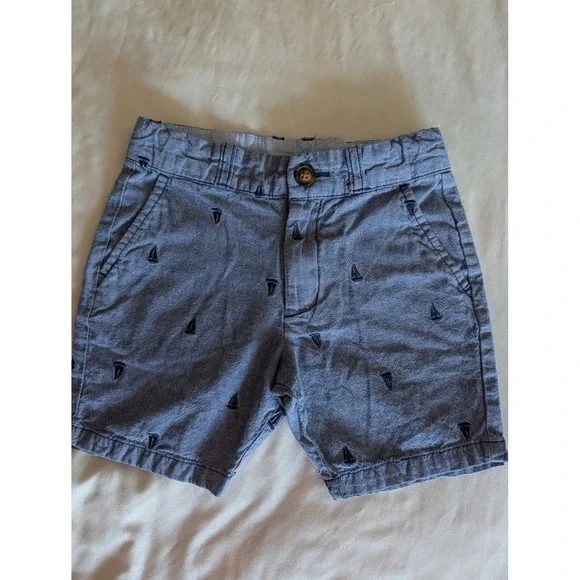Carters‎ Boys Blue Chambray Sailboat Embroidered Shorts 4T Nautical Adjustable